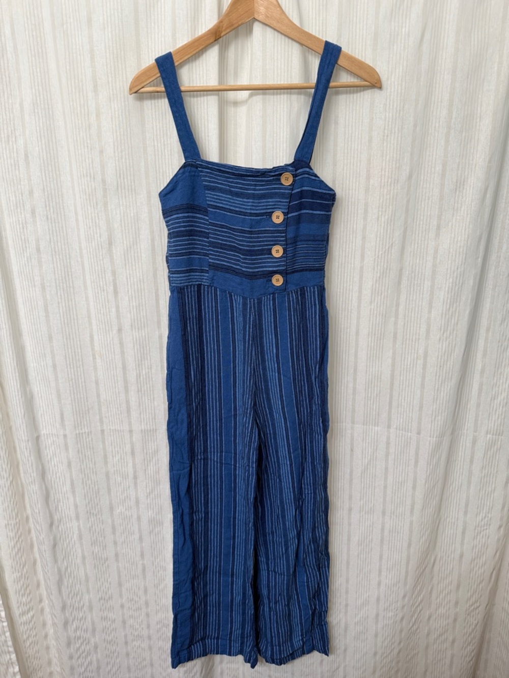 🌈5/$25 BUNDLE! Indigo Rein Blue Stiped Smocked Adjustable Jumpsuit
